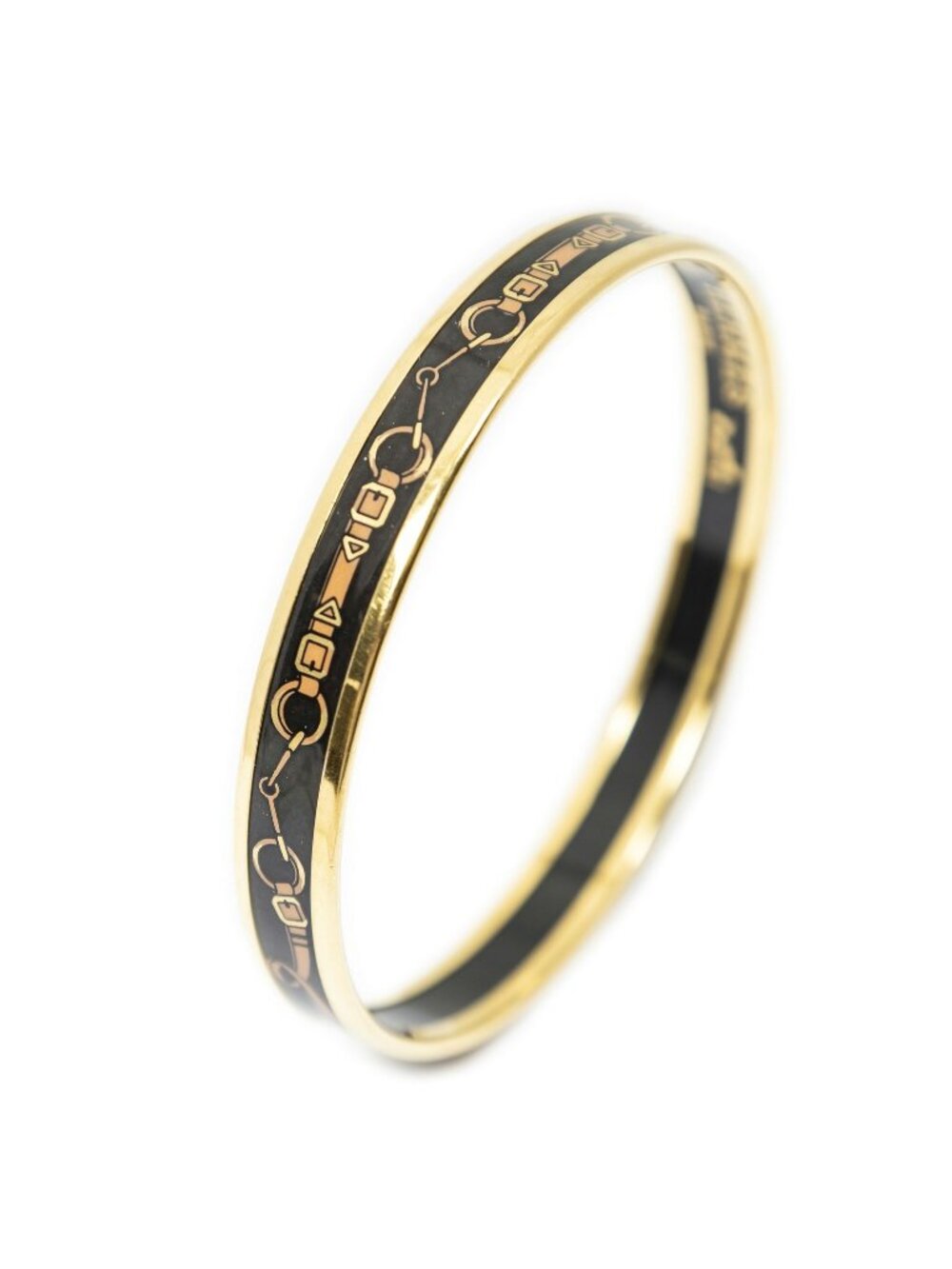 Hermes Enamel Bangle Black Brown Belt Motif Bracelet